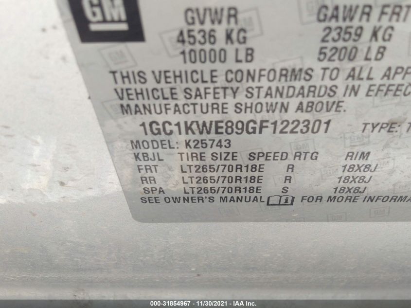 2016 CHEVROLET SILVERADO 2500HD LTZ 1GC1KWE89GF122301