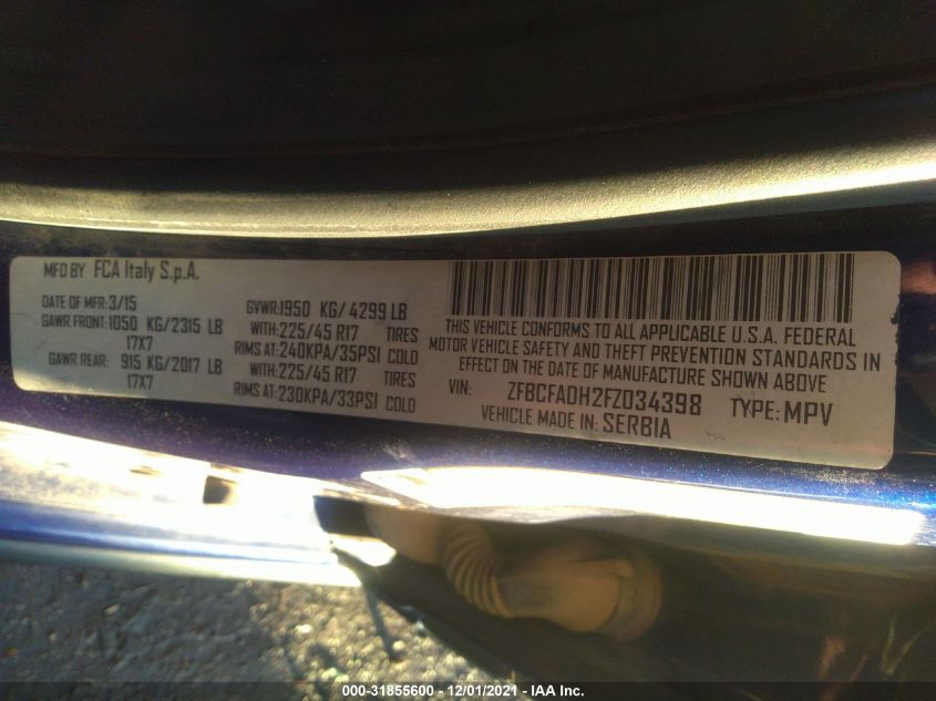 2015 FIAT 500L URBANA TREKKING ZFBCFADH2FZ034398