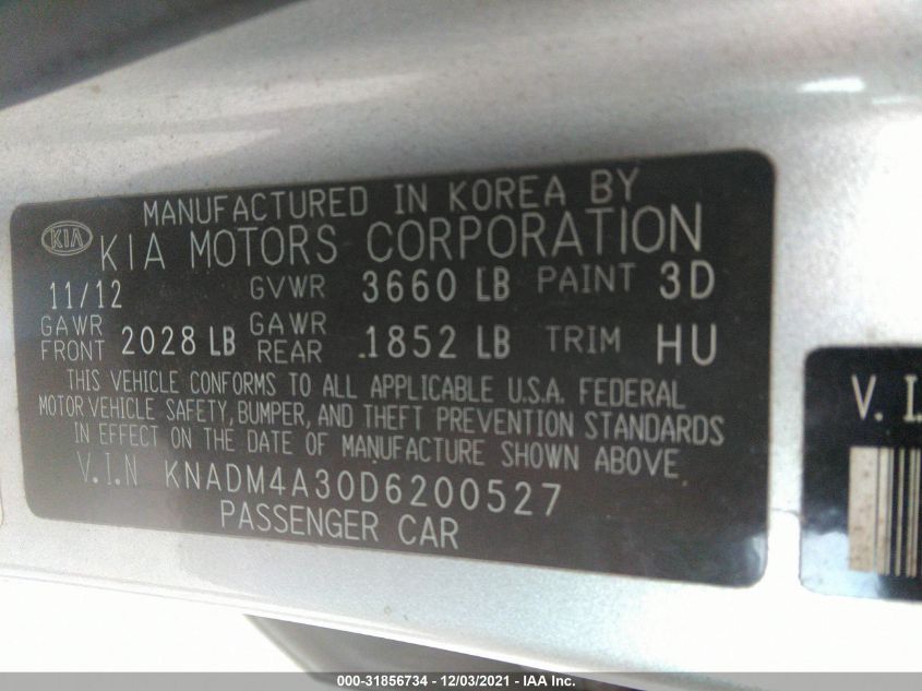2013 KIA RIO LX KNADM4A30D6200527