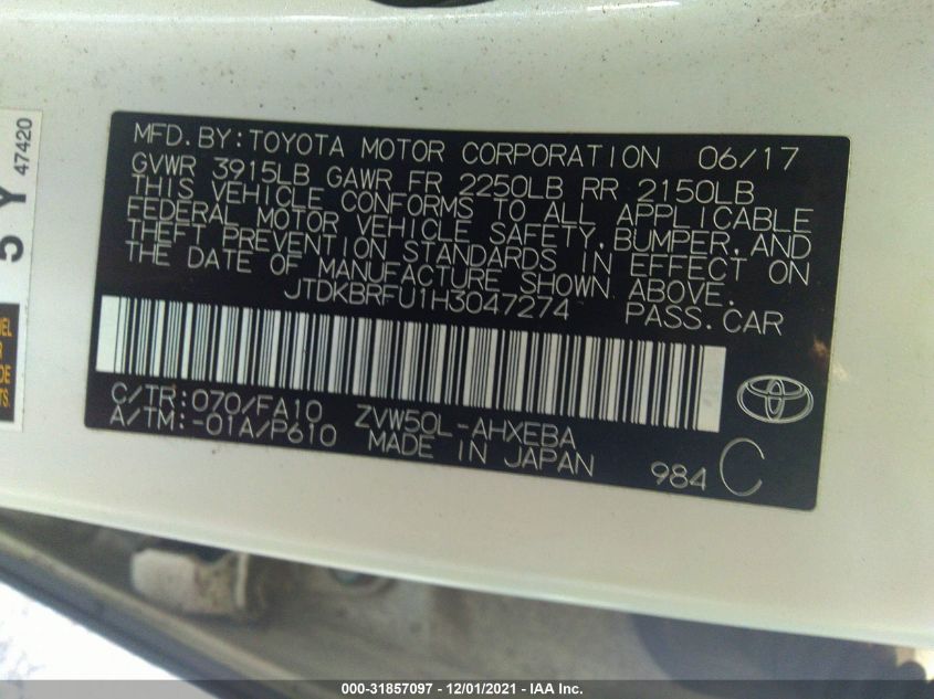 2017 TOYOTA PRIUS TWO/TWO ECO/THREE JTDKBRFU1H3047274