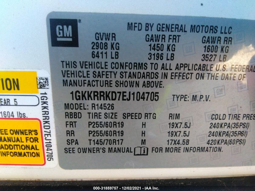 2014 GMC ACADIA SLT 1GKKRRKD7EJ104705