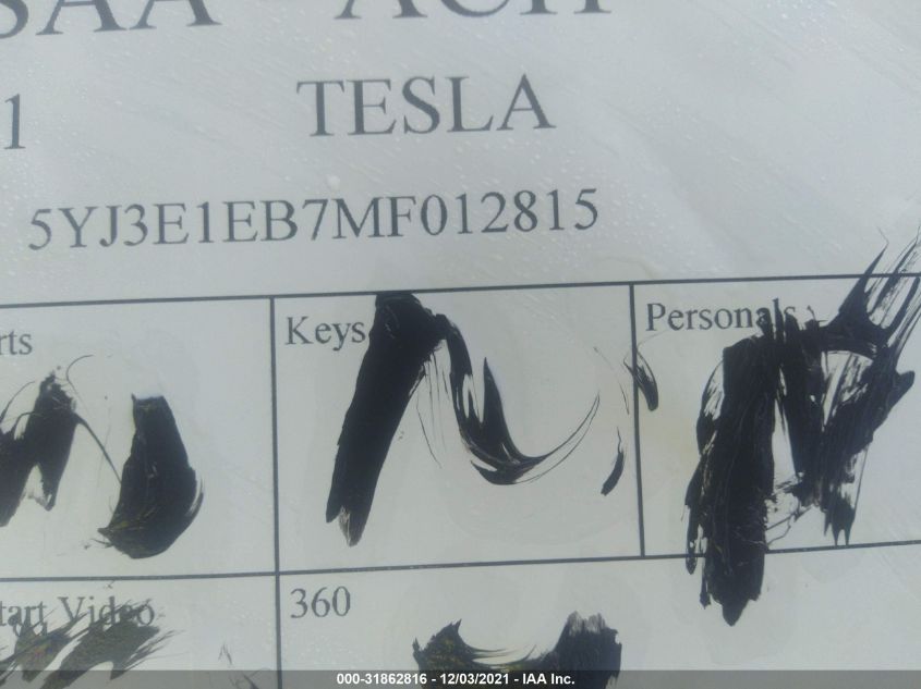 2021 TESLA MODEL 3 LONG RANGE 5YJ3E1EB7MF012815