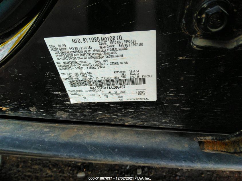 2019 FORD ECOSPORT SE MAJ3S2GE7KC286487