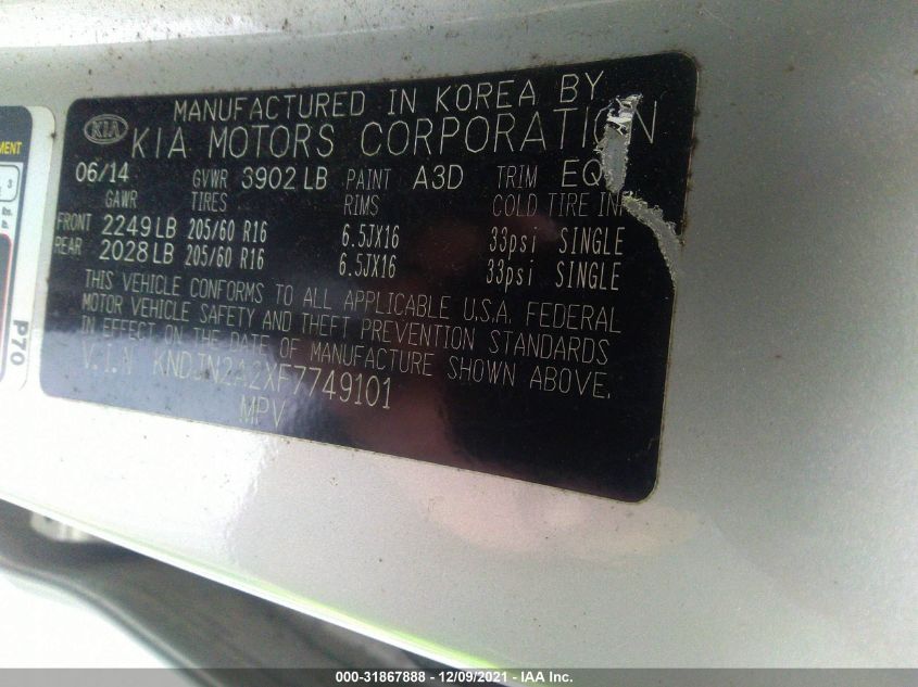 2015 KIA SOUL BASE KNDJN2A2XF7749101