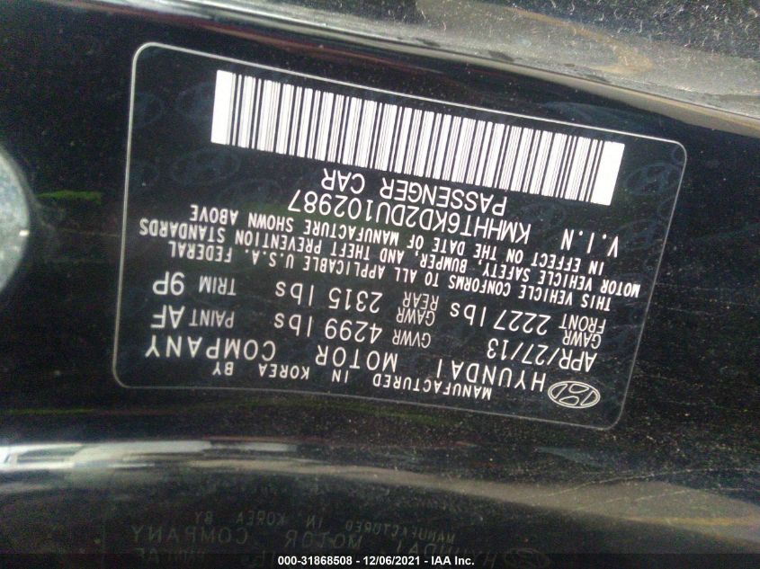 2013 HYUNDAI GENESIS COUPE 2.0T R-SPEC KMHHT6KD2DU102987