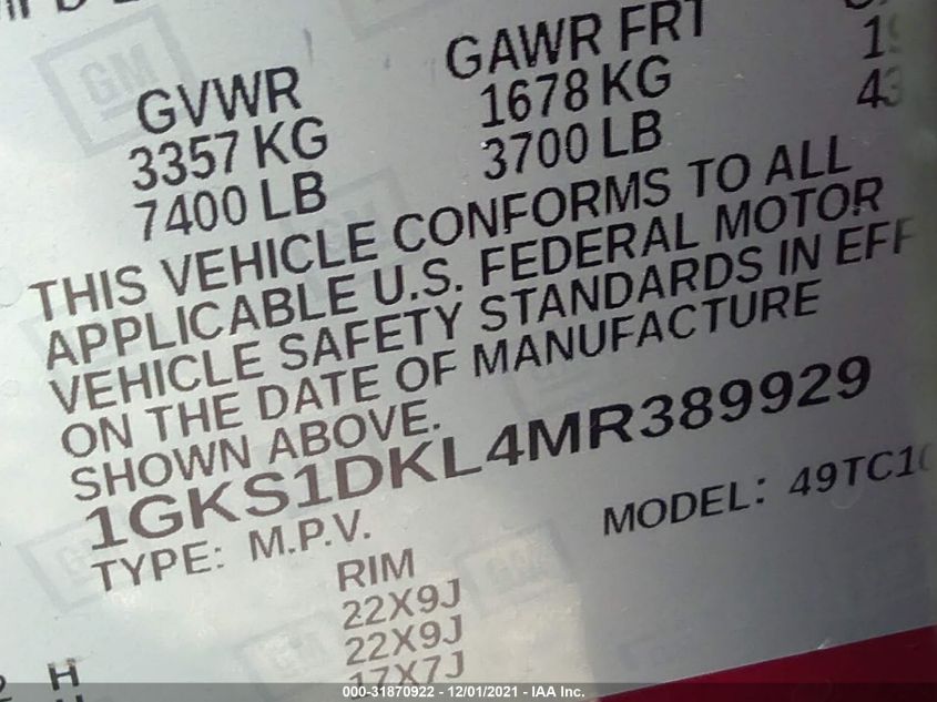 2021 GMC YUKON DENALI 1GKS1DKL4MR389929
