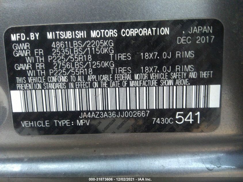 2018 MITSUBISHI OUTLANDER ES/SE/SEL/LE JA4AZ3A36JJ002667