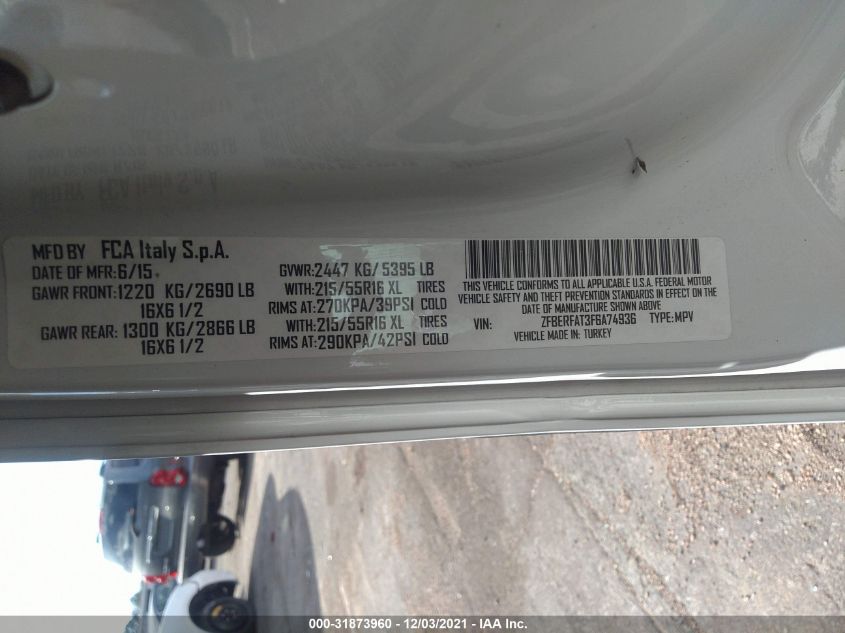 2015 RAM PROMASTER CITY CARGO VAN TRADESMAN ZFBERFAT3F6A74936