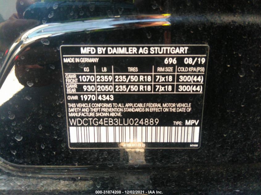 2020 MERCEDES-BENZ GLA GLA 250 WDCTG4EB3LU024889