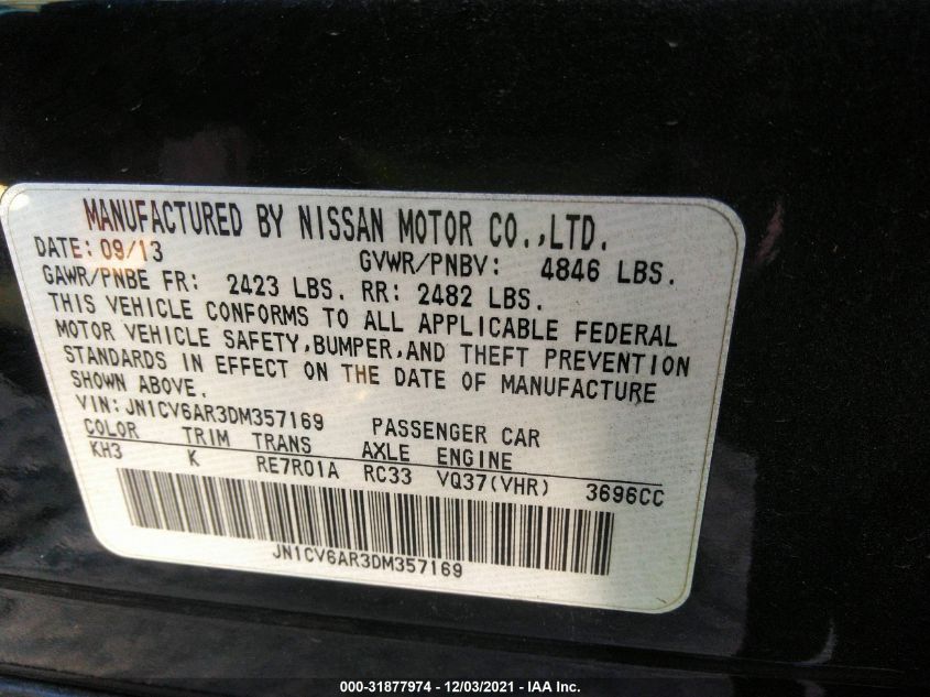 2013 INFINITI G37 SEDAN X JN1CV6AR3DM357169