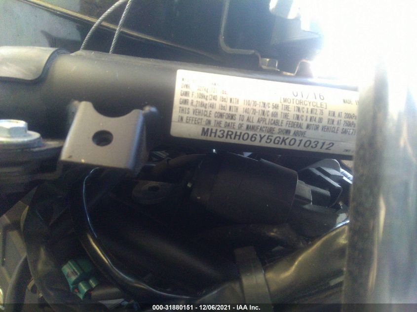 2016 YAMAHA YZFR3 MH3RH06Y5GK010312