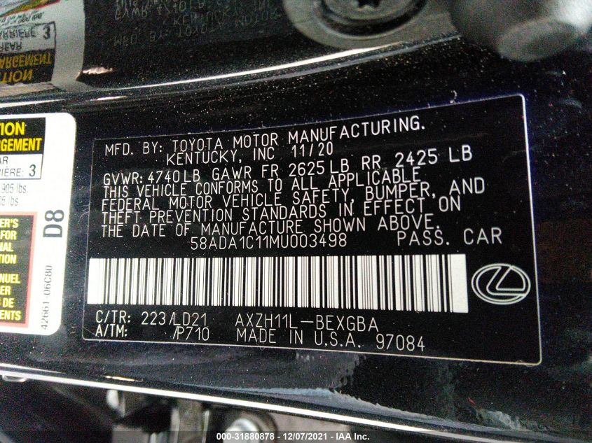 2021 LEXUS ES ES 300H - 58ADA1C11MU003498