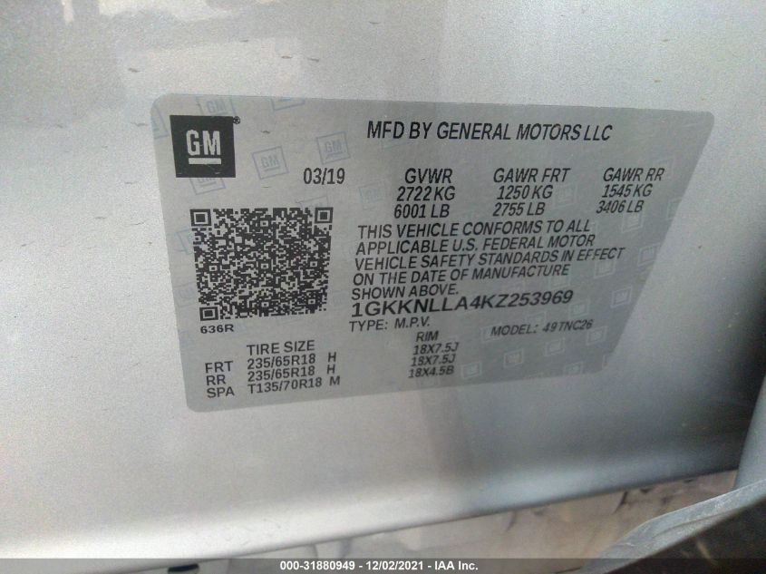 2019 GMC ACADIA SLE 1GKKNLLA4KZ253969