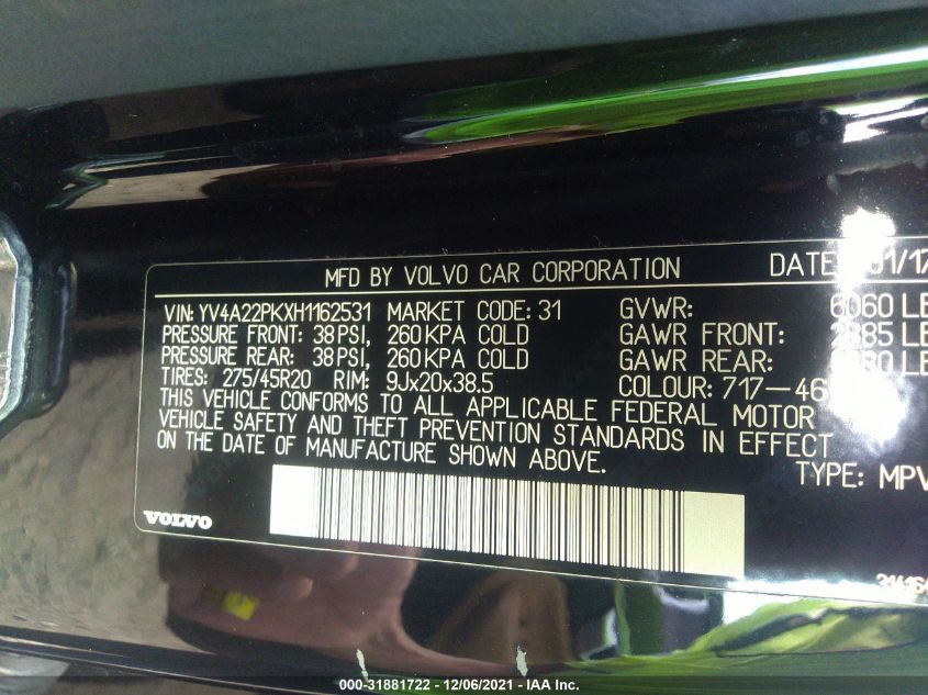 2017 VOLVO XC90 MOMENTUM YV4A22PKXH1162531