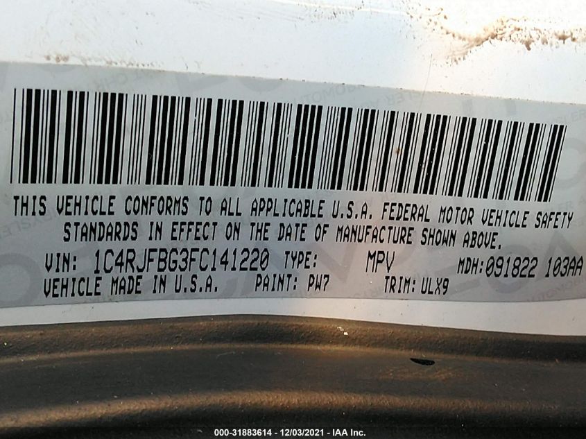 2015 JEEP GRAND CHEROKEE LIMITED 1C4RJFBG3FC141220