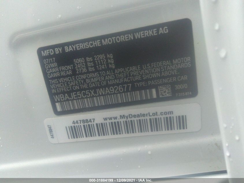 WBAJE5C5XJWA92677 BMW 5 Series 2018. Фото: 8
