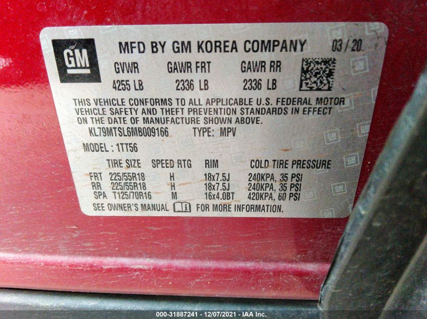 2021 CHEVROLET TRAILBLAZER RS KL79MTSL6MB009166