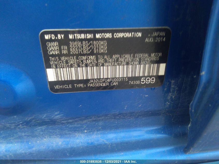 2015 MITSUBISHI LANCER ES JA32U2FU4FU003115