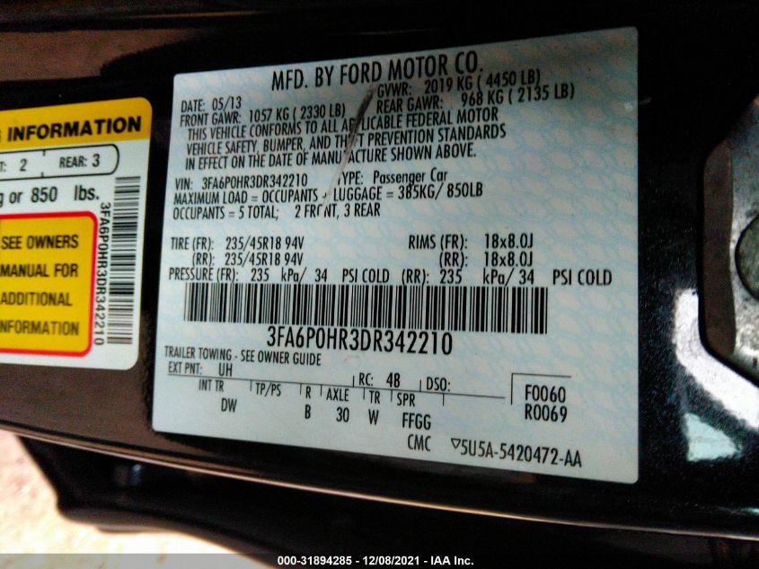 2013 FORD FUSION SE 3FA6P0HR3DR342210