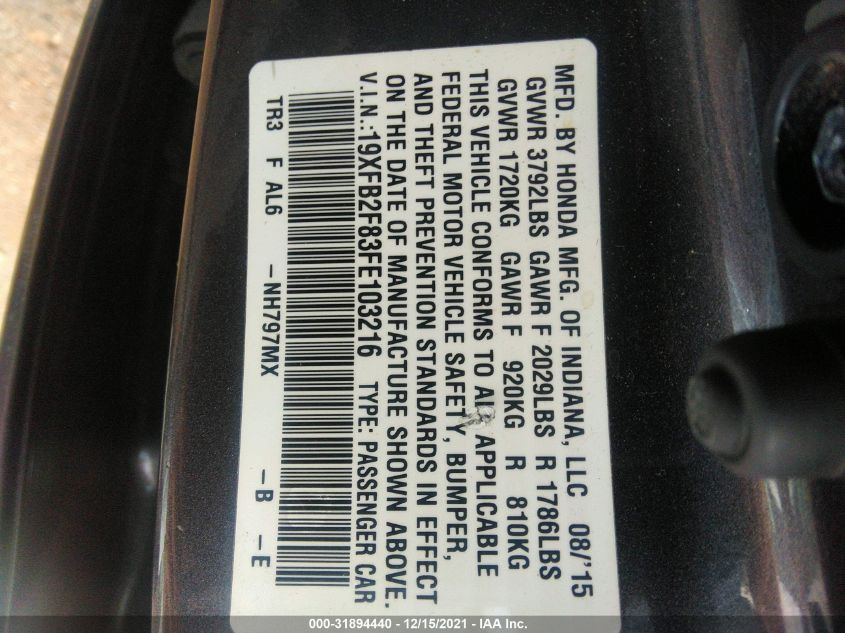 2015 HONDA CIVIC EX - 19XFB2F83FE103216