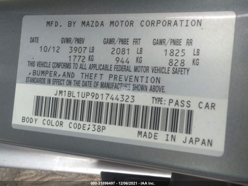 2013 MAZDA MAZDA3 I SPORT JM1BL1UP9D1744323