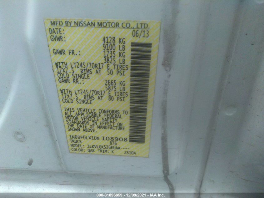 2013 NISSAN NV S 1N6BF0LX1DN108908