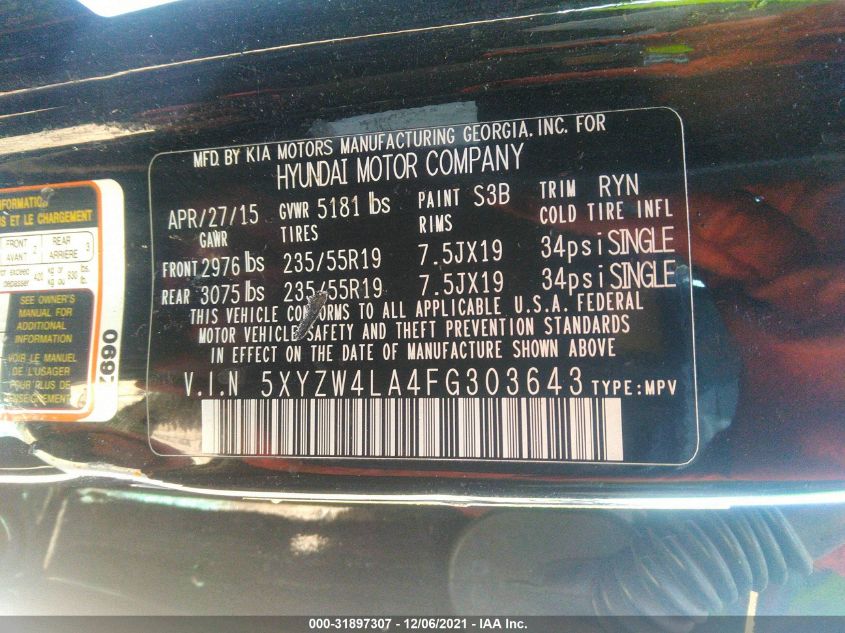 2015 HYUNDAI SANTA FE SPORT 5XYZW4LA4FG303643