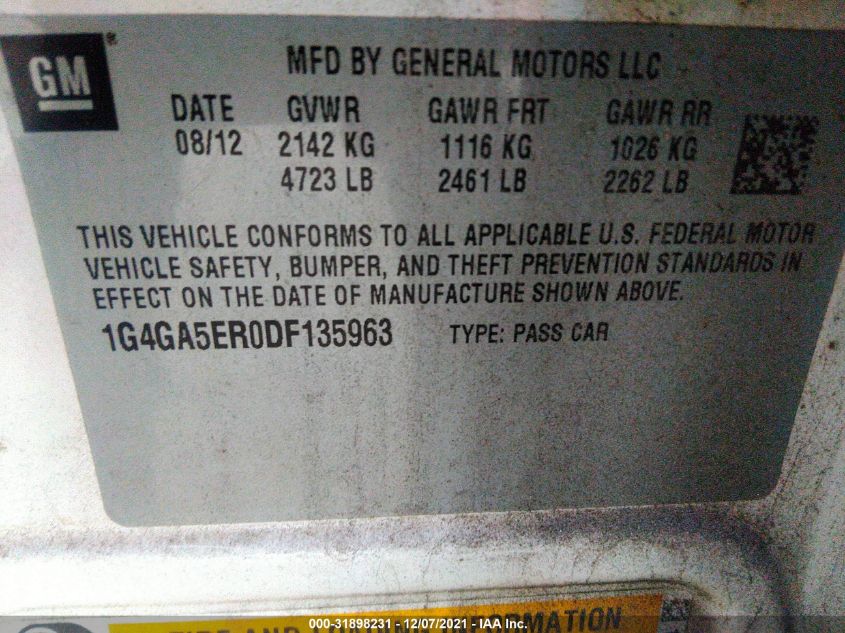 2013 BUICK LACROSSE BASE 1G4GA5ER0DF135963