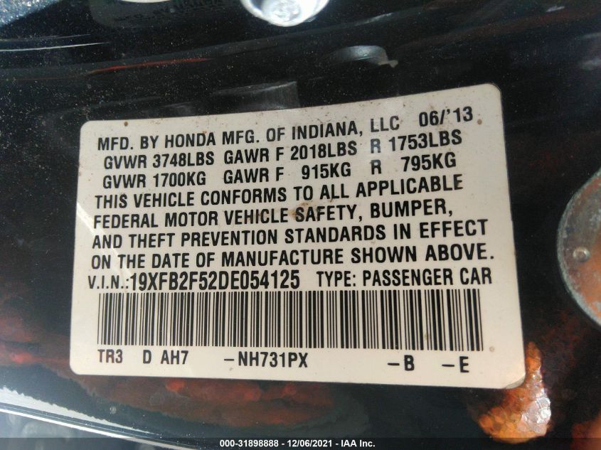 2013 HONDA CIVIC SDN LX 19XFB2F52DE054125