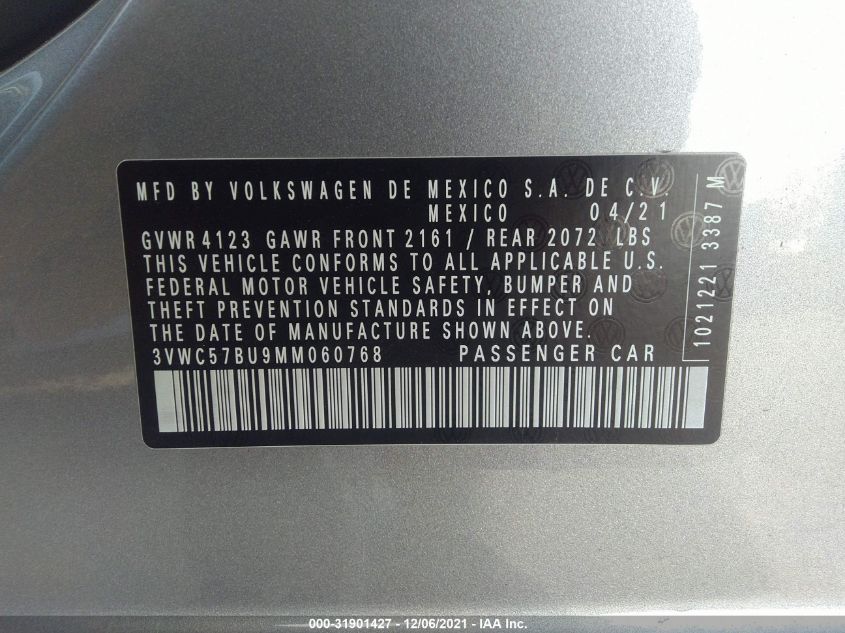 2021 VOLKSWAGEN JETTA S/SE/R-LINE 3VWC57BU9MM060768