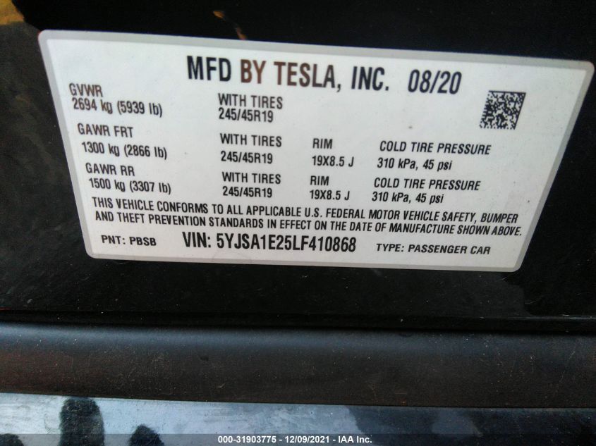 Фото: 5YJSA1E25LF410868 - 9
