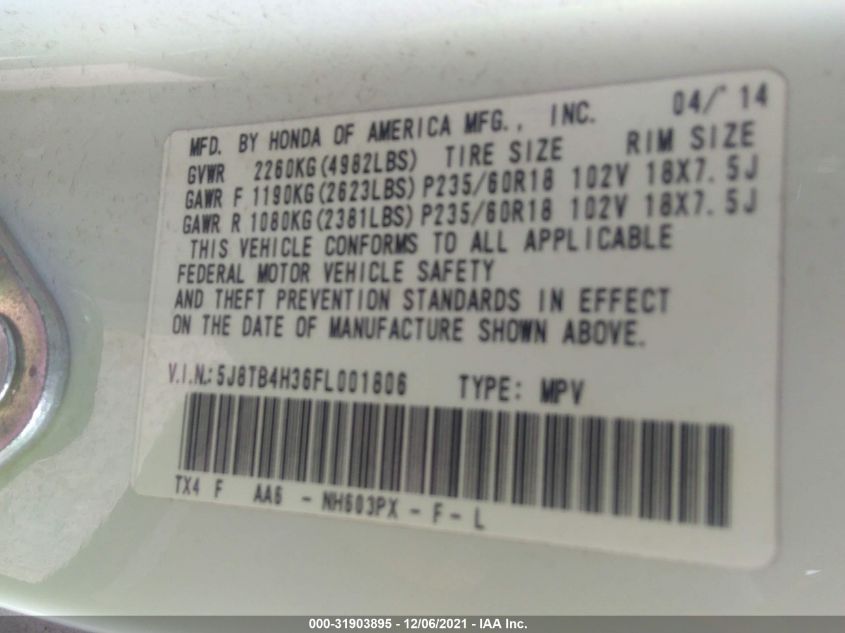 2015 ACURA RDX 5J8TB4H36FL001806