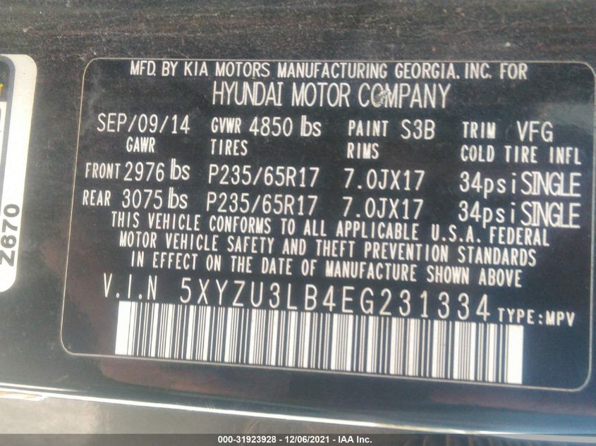 2014 HYUNDAI SANTA FE SPORT 5XYZU3LB4EG231334