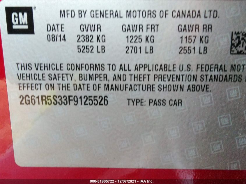 2015 CADILLAC XTS PREMIUM 2G61R5S33F9125526