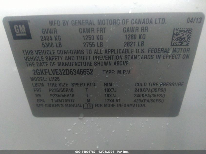 2013 GMC TERRAIN SLT 2GKFLVE32D6346652