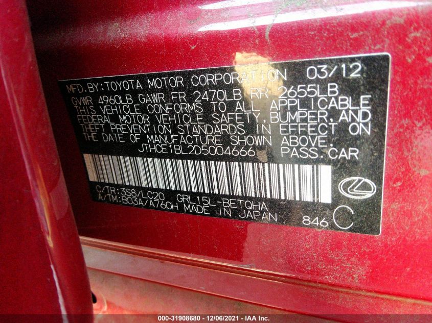 2013 LEXUS GS 350 - JTHCE1BL2D5004666