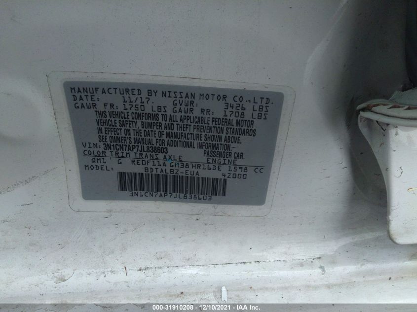 2018 NISSAN VERSA SEDAN SV 3N1CN7AP7JL838603