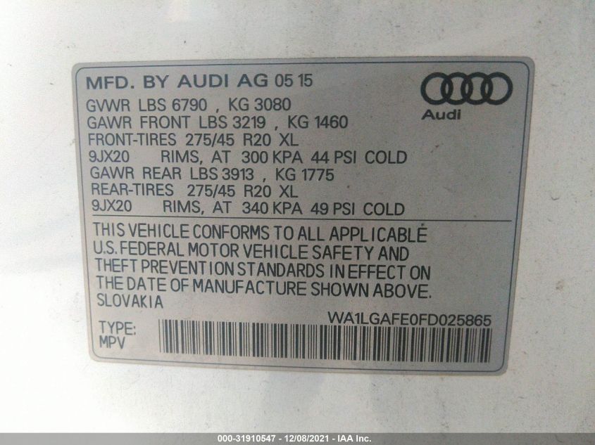 2015 AUDI Q7 3.0T PREMIUM PLUS WA1LGAFE0FD025865