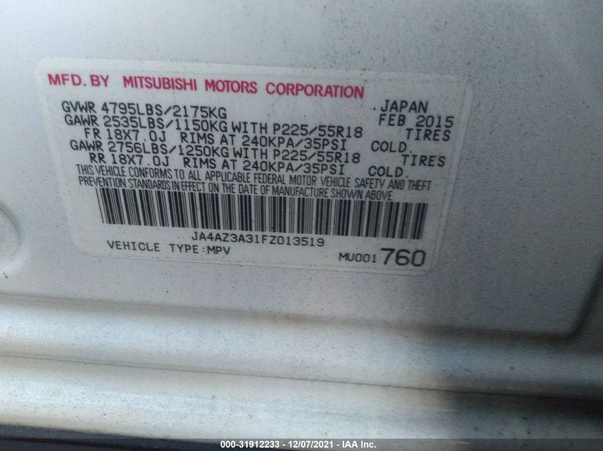 2015 MITSUBISHI OUTLANDER SE JA4AZ3A31FZ013519