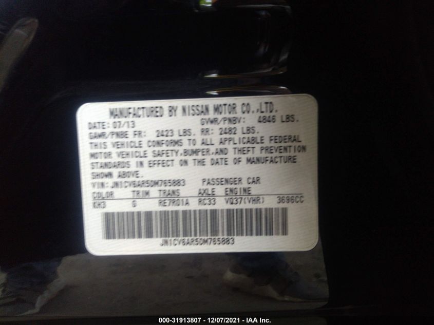 2013 INFINITI G37 SEDAN X JN1CV6AR5DM765883
