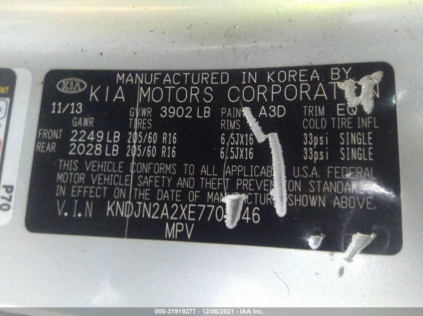 2014 KIA SOUL BASE KNDJN2A2XE7701046