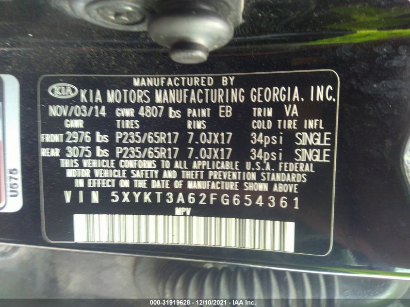 2015 KIA SORENTO LX 5XYKT3A62FG654361
