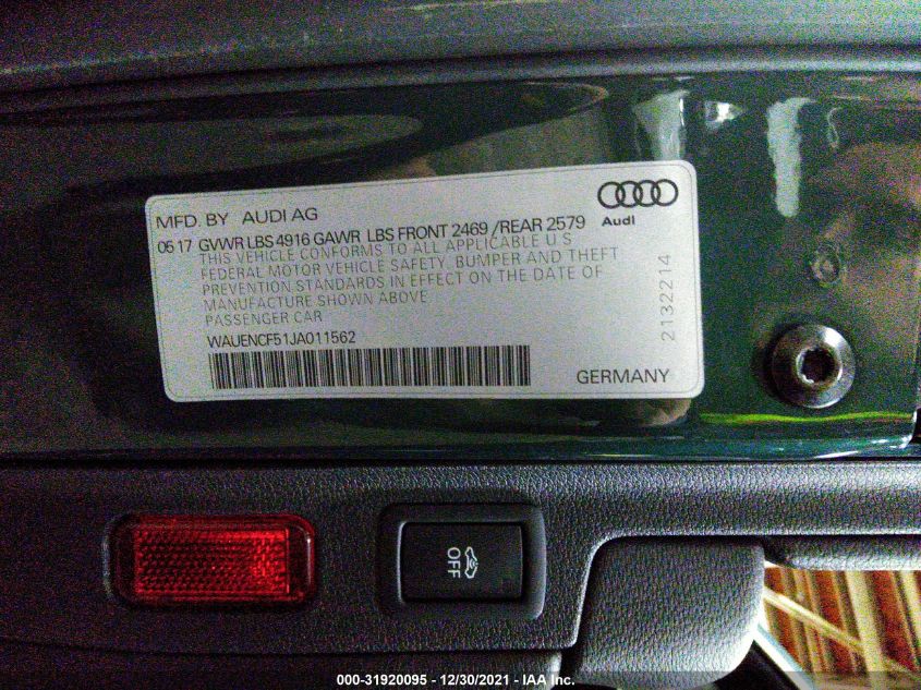 2018 AUDI A5 SPORTBACK PREMIUM PLUS WAUENCF51JA011562