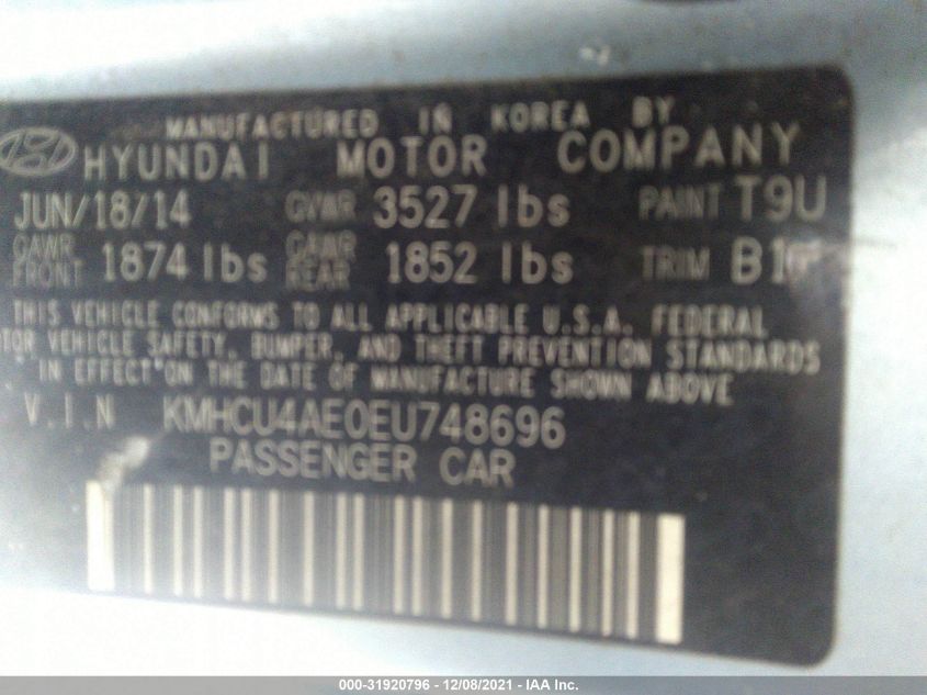 2014 HYUNDAI ACCENT GLS KMHCU4AE0EU748696