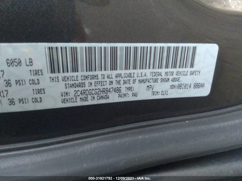 2017 DODGE GRAND CARAVAN SXT 2C4RDGCG2HR847486