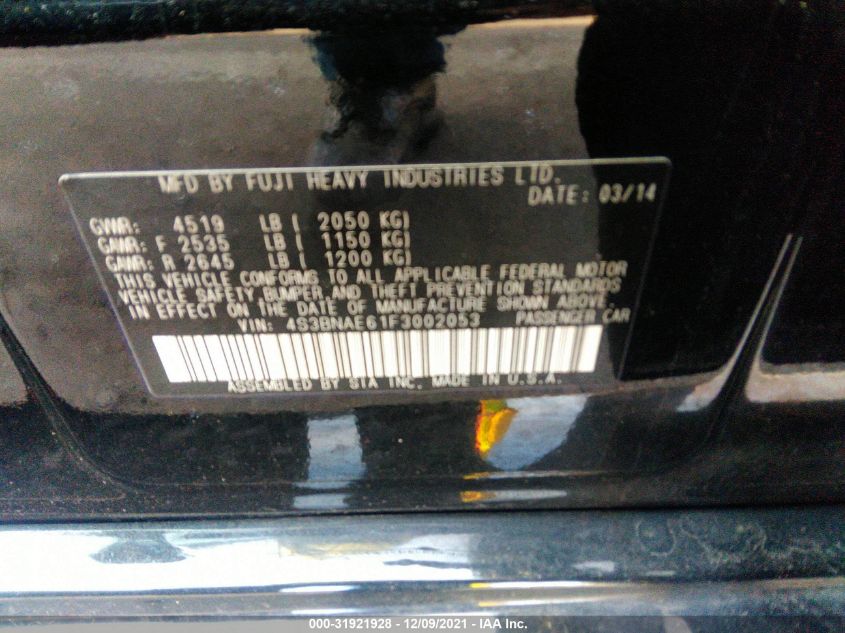 2015 SUBARU LEGACY 2.5I PREMIUM 4S3BNAE61F3002053