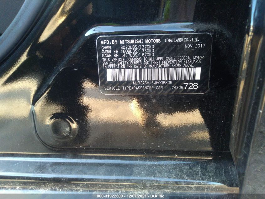 2018 MITSUBISHI MIRAGE ES ML32A3HJ3JH006806
