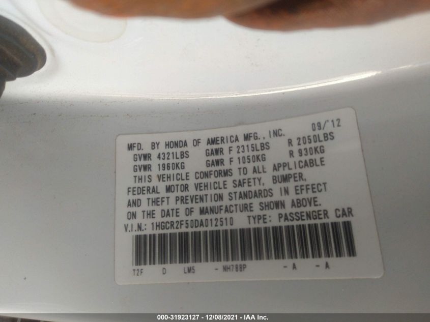 2013 HONDA ACCORD SDN SPORT 1HGCR2F50DA012510