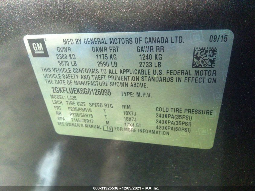 2016 GMC TERRAIN SLT 2GKFLUEK6G6126095