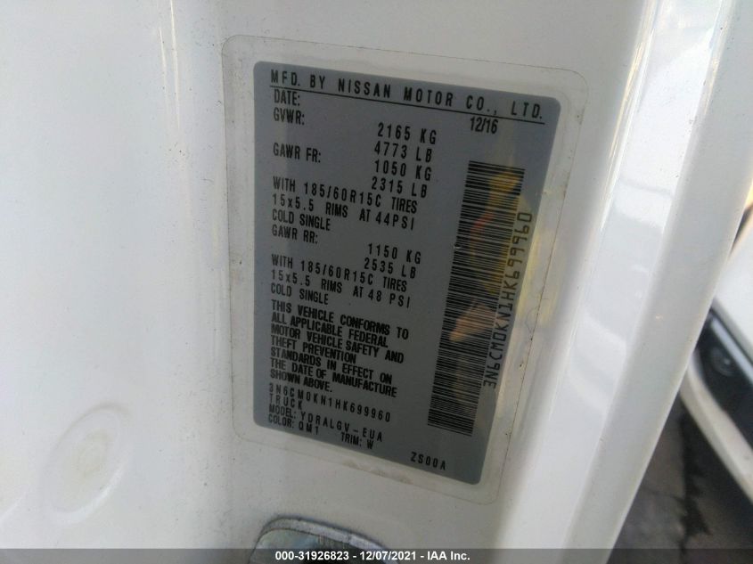 2017 NISSAN NV200 COMPACT CARGO SV 3N6CM0KN1HK699960